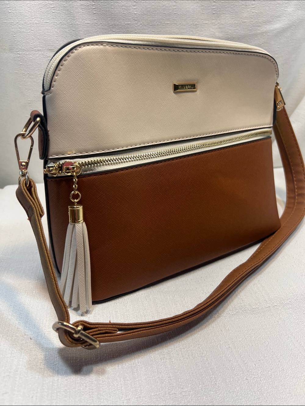 Elim & Paul Colorblock Crossbody Bag - Cream & Brown